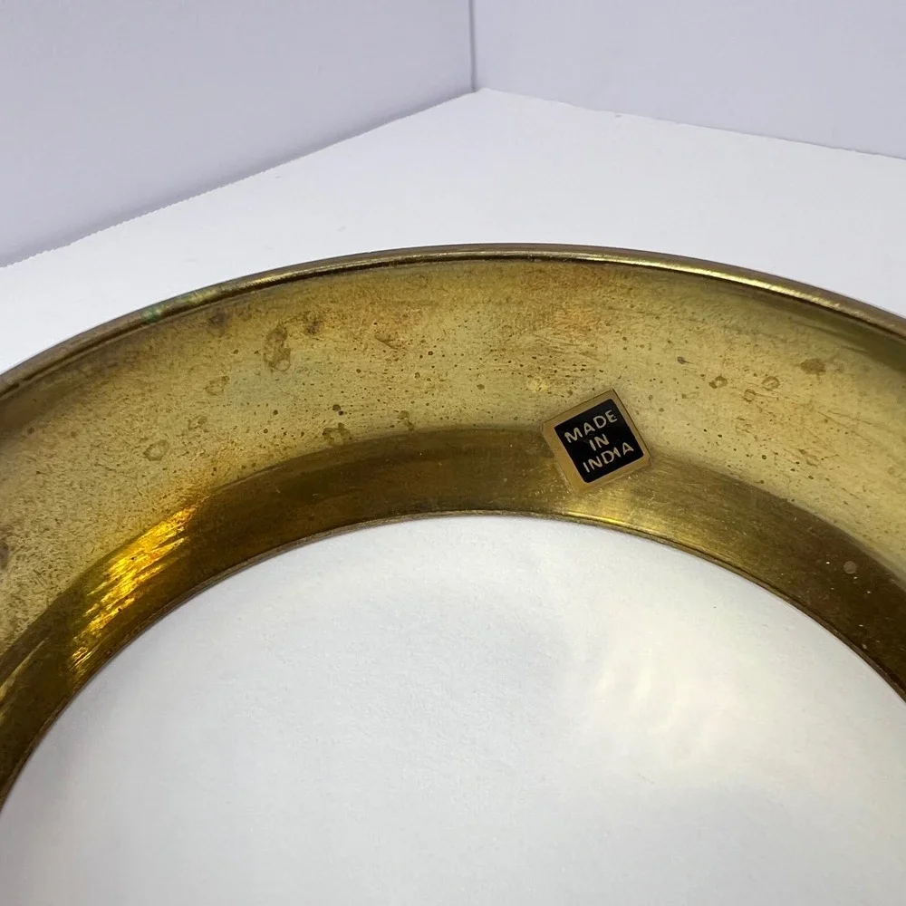 Vintage Brass Bangle Bracelet Ribbed Handcrafted India Boho Stackable 70s Retro